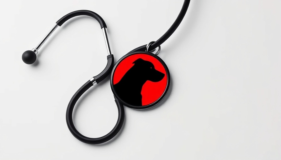 Veterinary podcast logo with stethoscope and dog tag silhouette.