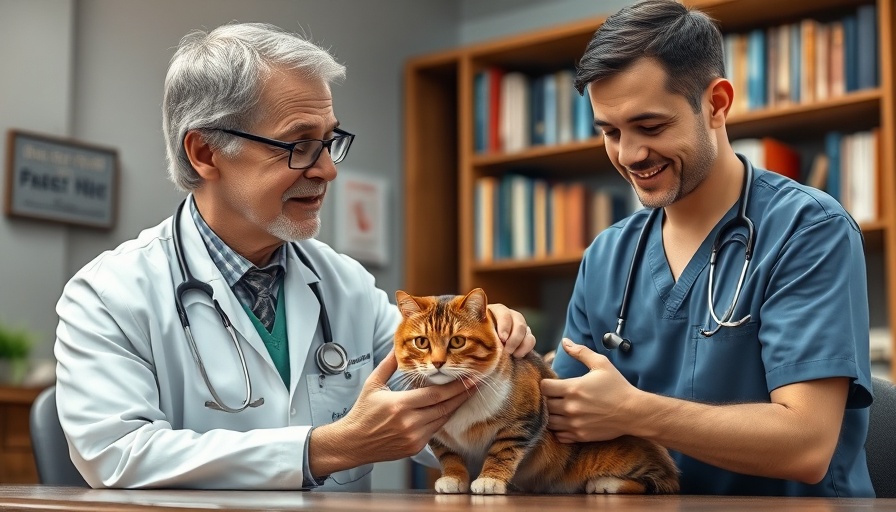 Veterinarian explaining cat treatment for pet health services.