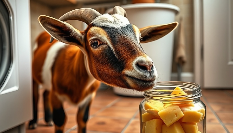 Funniest pets of the month: goat sniffing cheese balls in a kitchen