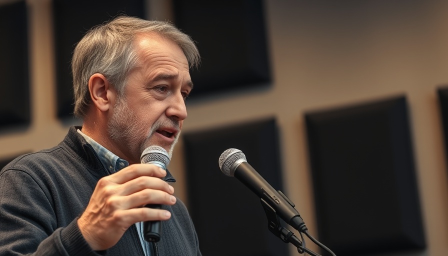 Middle-aged man discussing a topic in a studio, related to processed pet food.