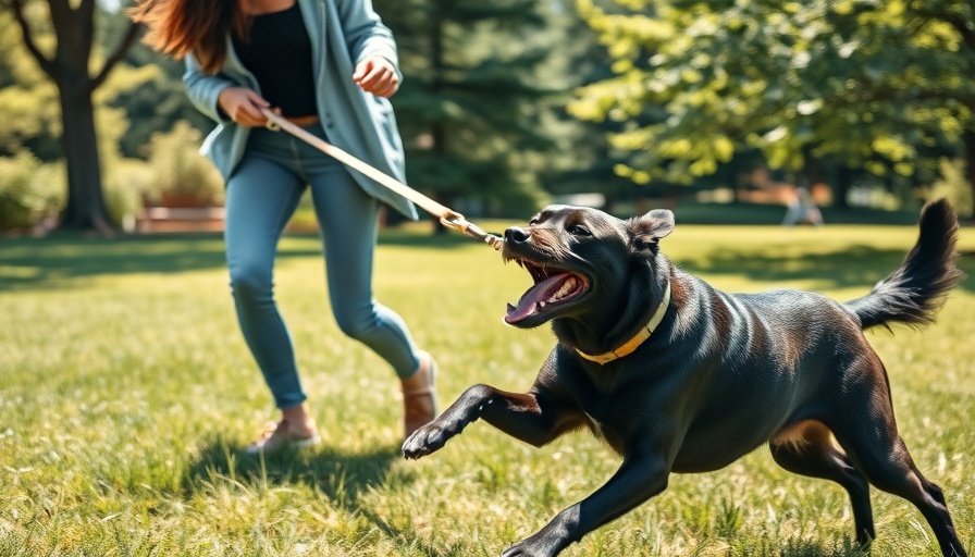 Energetic dog pulling woman, depicting dog aggression in a park.