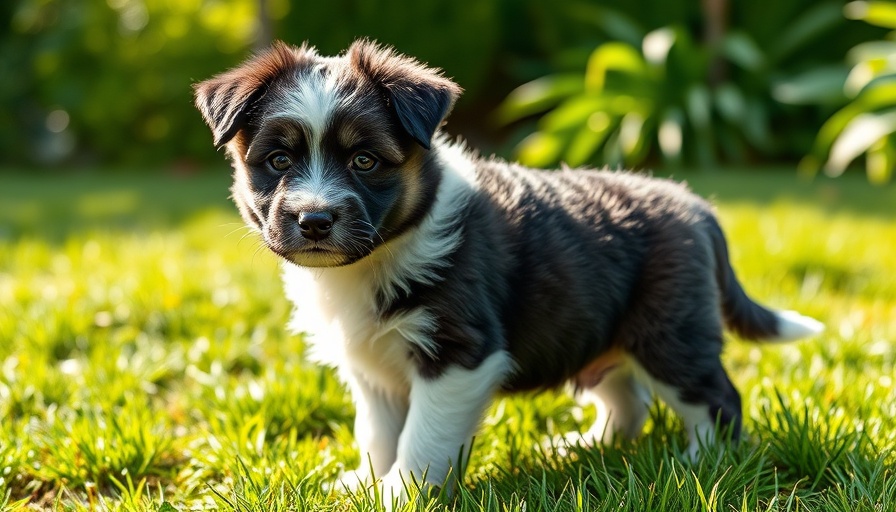 Fluffy puppy in a backyard, focusing on potty train a puppy quickly.