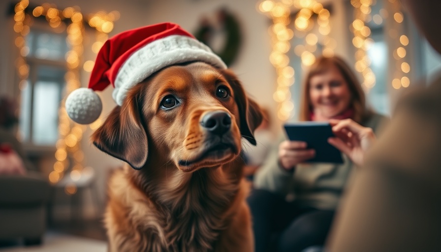 Adorable brown dog in holiday setting during pet behaviorist consultation.