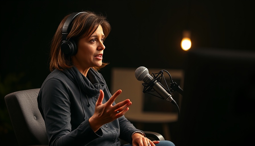 Woman discussing Brachycephalic Breeds and Proptosis Risks on podcast.