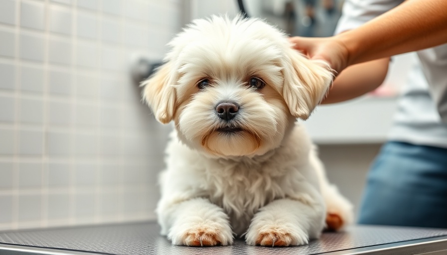 Dog grooming tips: Fluffy white dog being groomed in salon.