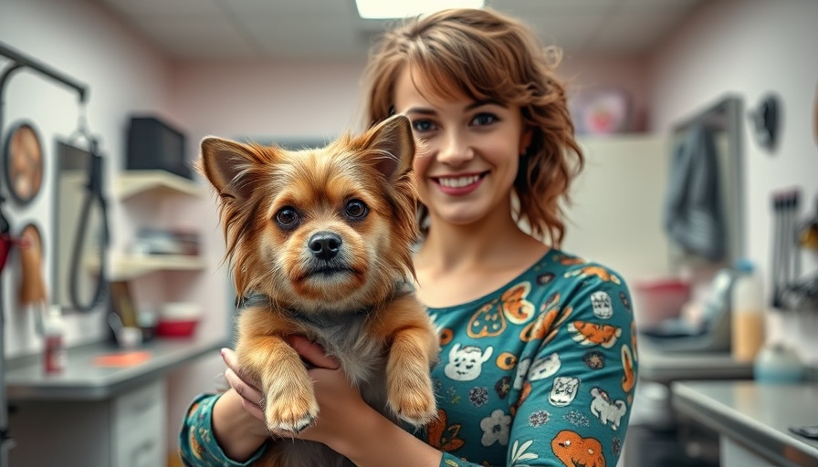 Dog grooming tips with feisty pet dog being held by groomer.