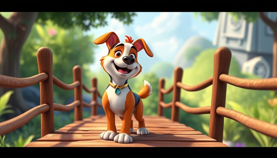 Funny pet cartoons featuring colorful dog in a vibrant landscape.