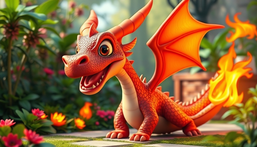 Funny pet cartoons with a playful dragon in vibrant garden.