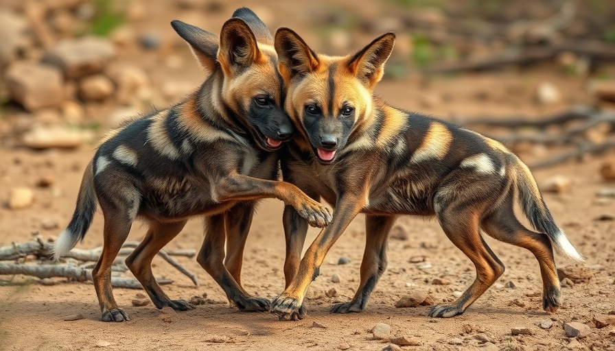 Baby wild dogs playfully interacting in their natural habitat.