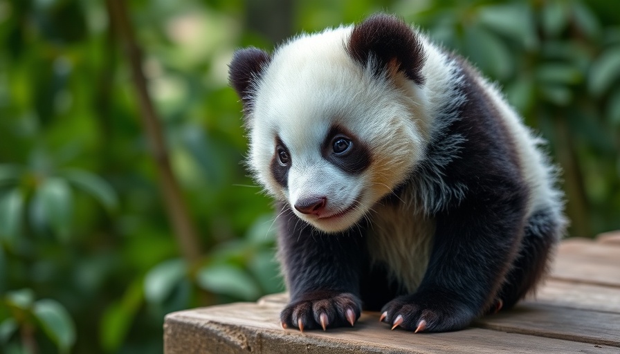 Playful young panda enjoying the best bamboo in lush forest.