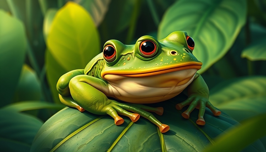 Cartoon giant bullfrog resting on a leaf, Giant Bullfrog care.
