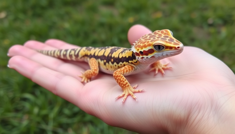 Crested Gecko as a Pet on a hand outdoors.