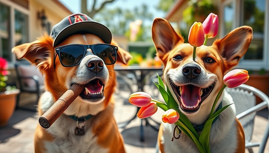 Funny dogs posing with sunglasses and flowers, perfect for funny animal videos.