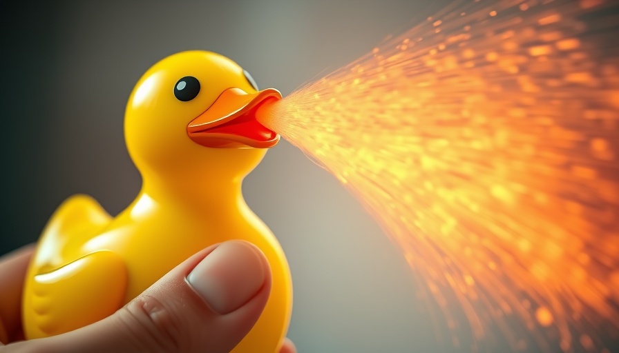 Yellow duck soap dispenser held in hand, vibrant colors.
