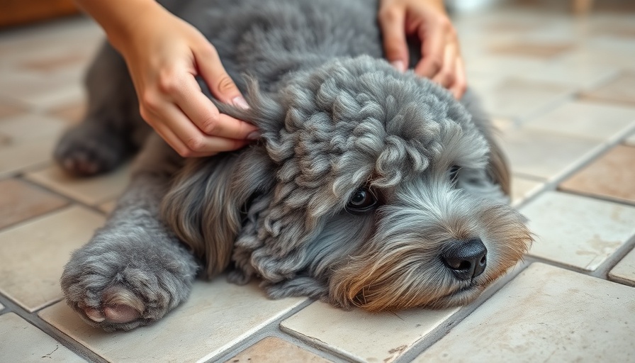 Fluffy gray dog being groomed with care, dog grooming tips.