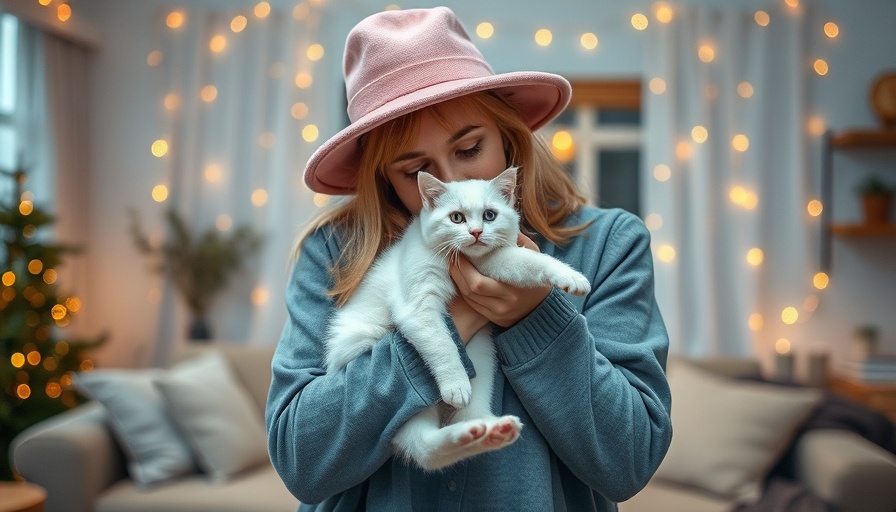 Person in cozy setting with a cat, capturing a photorealistic moment.