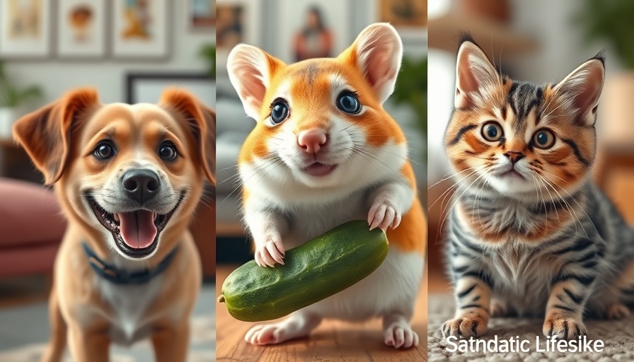 Funny moments with a dog, hamster, and cat in a playful collage.