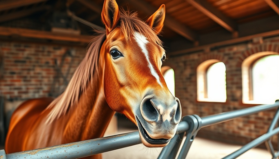Humorous horse in a rustic barn for funniest videos content