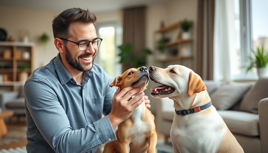 Man demonstrating puppy training essentials indoors.