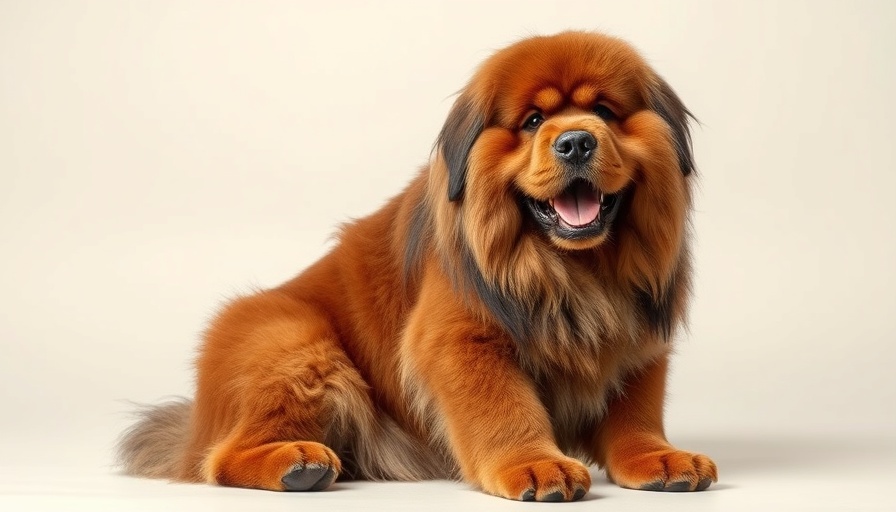 Pet Lovers Tips: Happy Tibetan Mastiff portrait, photorealistic.