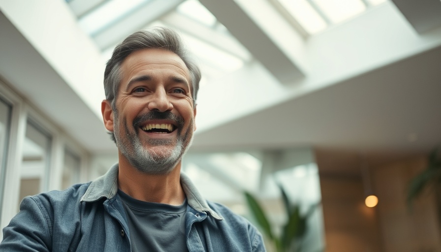Casual man animatedly speaking indoors with soft lighting.