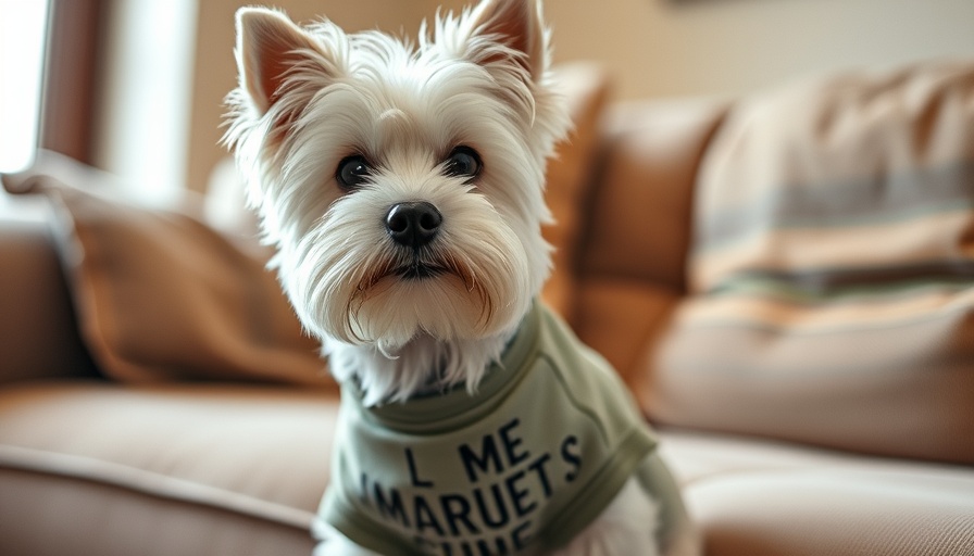 Adorable Westie Terrier in a playful shirt indoors, traveling with pets guide.