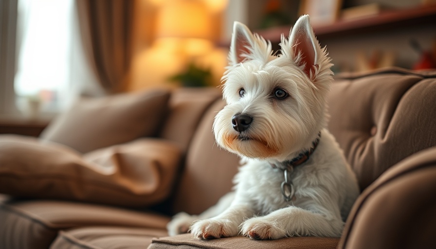Adorable Westie dog sitting calmly, traveling with pets guide.