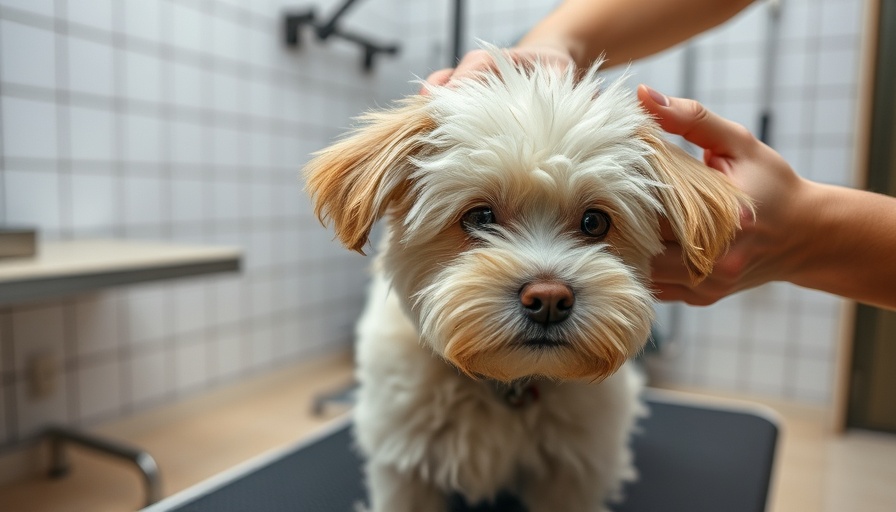 Dog Grooming Tips: Fluffy dog being groomed on a table.