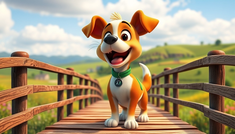 Funny pet cartoon of colorful animated dog with vibrant background.