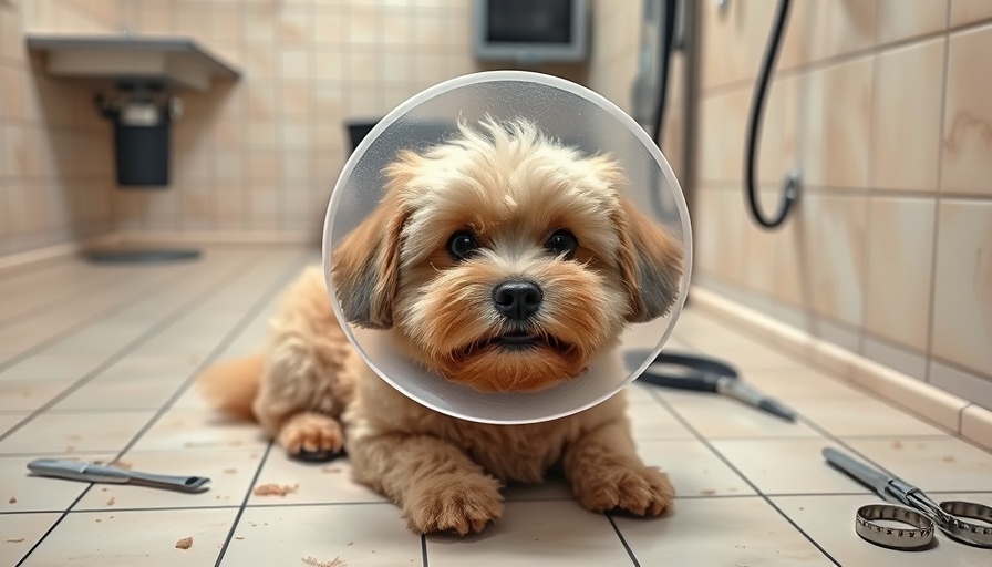 Dog grooming session for a fluffy dog wearing a cone.