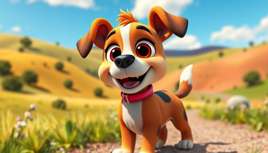 Colorful pet cartoon for kids in a vibrant countryside.