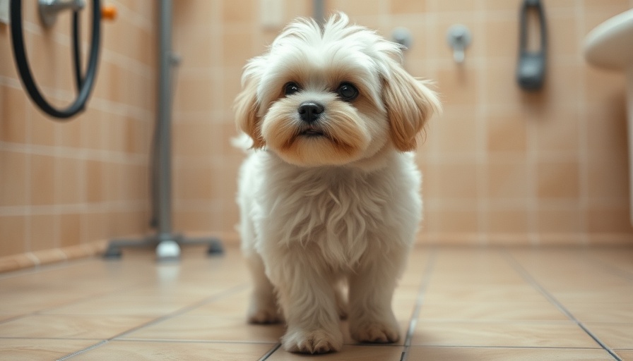 Fluffy dog in grooming room illustrating dog grooming tips.