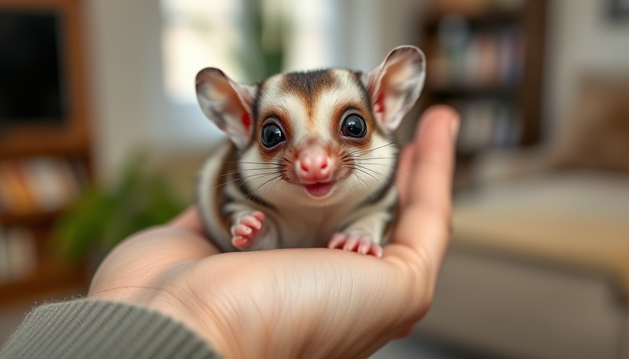 Adorable tiny sugar glider resting in a hand.