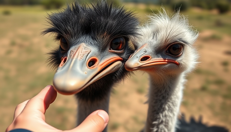 Curious ostrich behavior outdoors with human interaction.