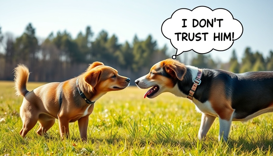 Dog body language tips: Two dogs interacting playfully in a field.