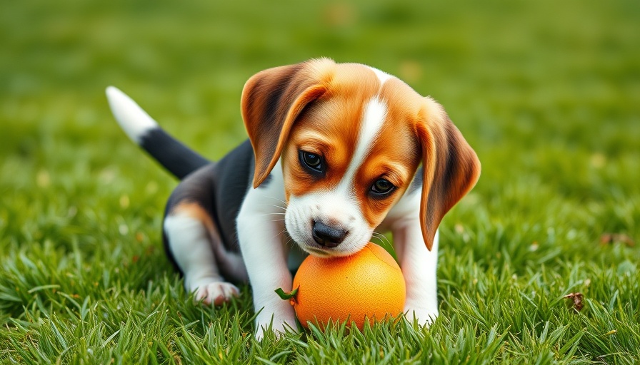 Adorable beagle puppy playing on grass, focuses on purebred traits.