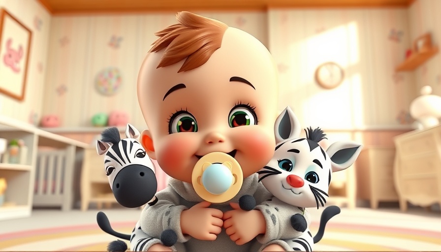 Children fun scene with baby and playful animals.