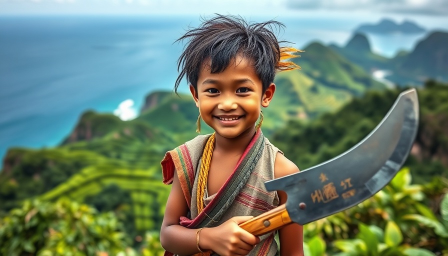 Boy in traditional attire enjoying family-friendly outdoor activities in Taiwan's scenic coast.