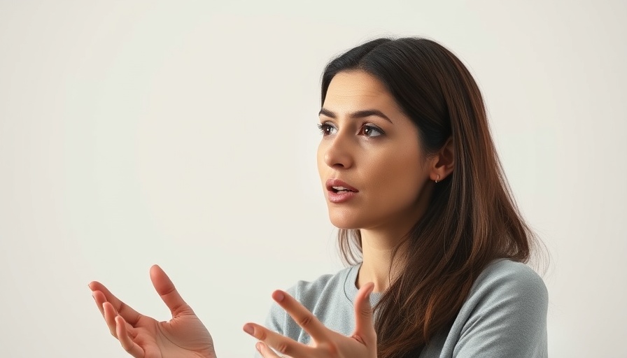 Woman discussing healthcare carbon footprint in a detailed portrait.