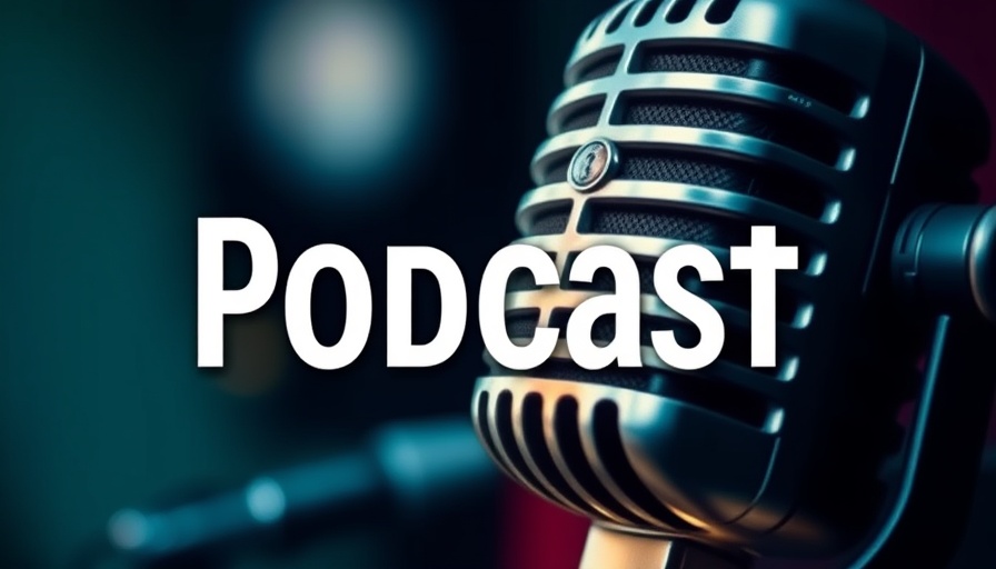 Podcast microphone with text overlay on climate-conscious healthcare.