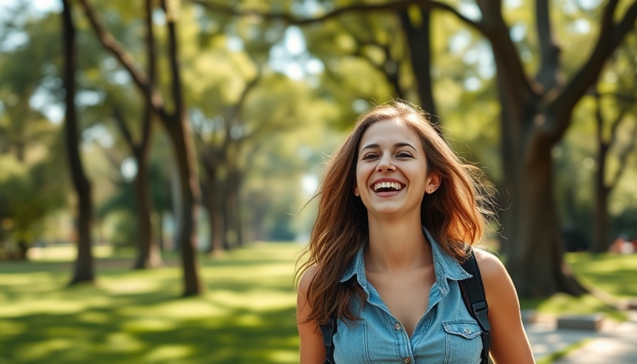 Young woman appreciating beauty in aging surrounded by nature.