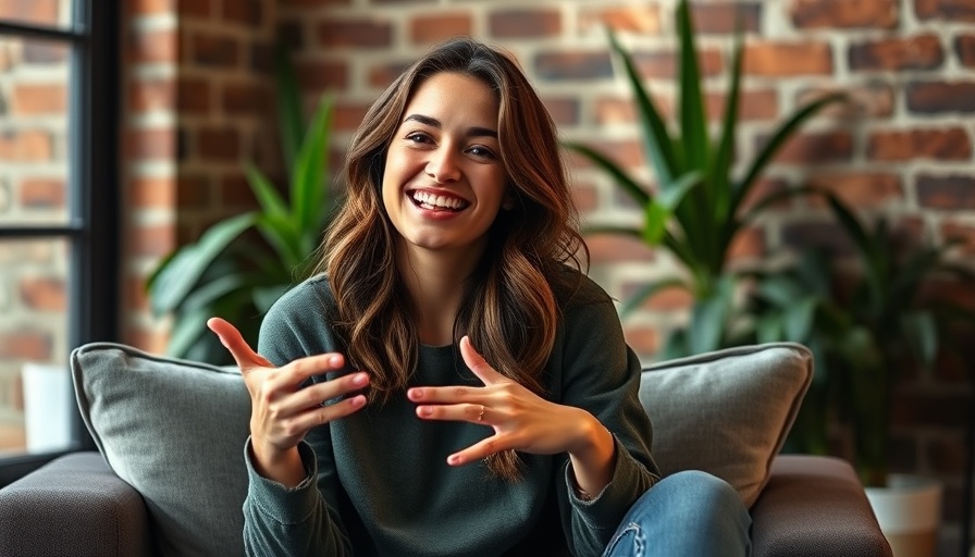 Casual young woman smiling indoors with cozy background