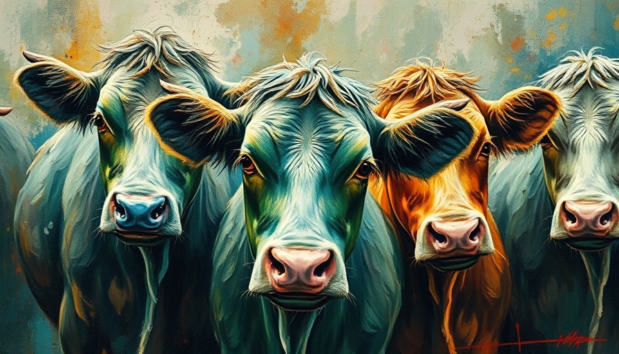 Abstract painting of cows with vibrant hues at Jamie Wyeth exhibition in Dayton.