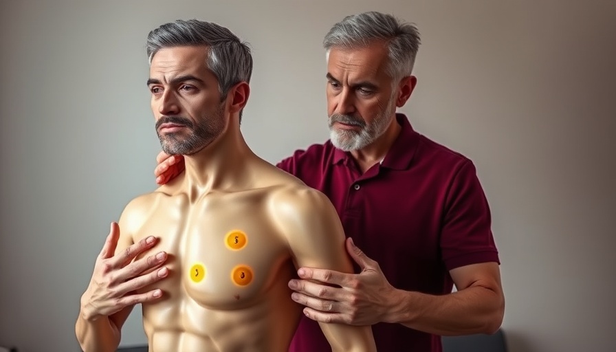 Mature man explains acupressure to warm up cold hands.