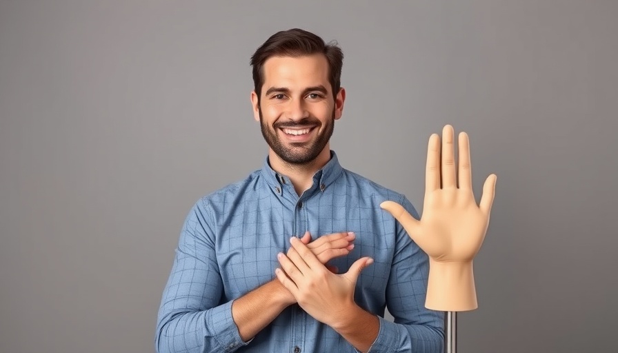 Family acupressure techniques demonstrated by man with mannequin hand.
