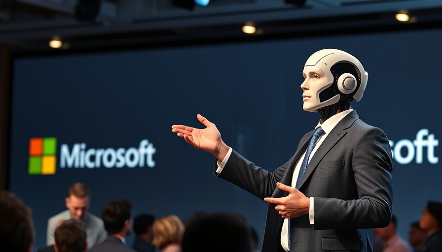 AI worker presentation with Microsoft branding on stage.