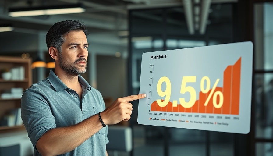 Businessman highlighting 9.5% investment return for entrepreneurs.