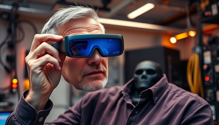 AR software for entrepreneurs: man demonstrating AR glasses in a tech lab.