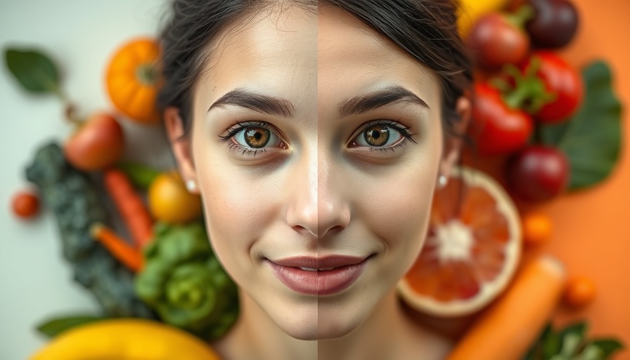 Woman's face illustrating signs of vitamin deficiency, contrasting health with vibrant and muted backgrounds.