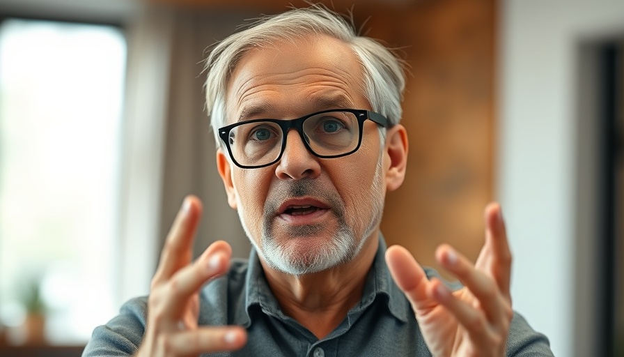 Middle-aged man gesturing while discussing health risks.